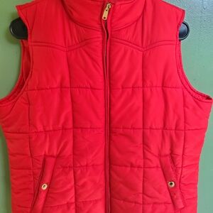 Chaps Red Quilted Vest with Gold Details